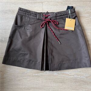 Sandro Brown Pleated Mini Skirt with Sporty Red Lace Up